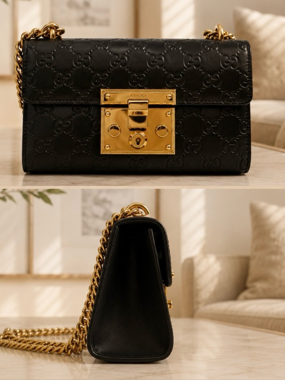 Gucci Padlock Signature Leather Crossbody with Gold Hardware, Black 90% New